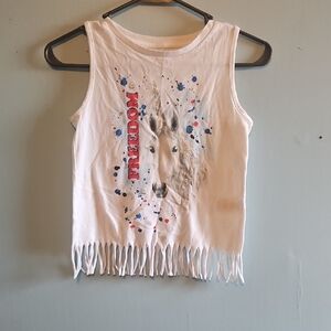 Kids Horse Freedom Graphic Fringe Tank Top - Cream